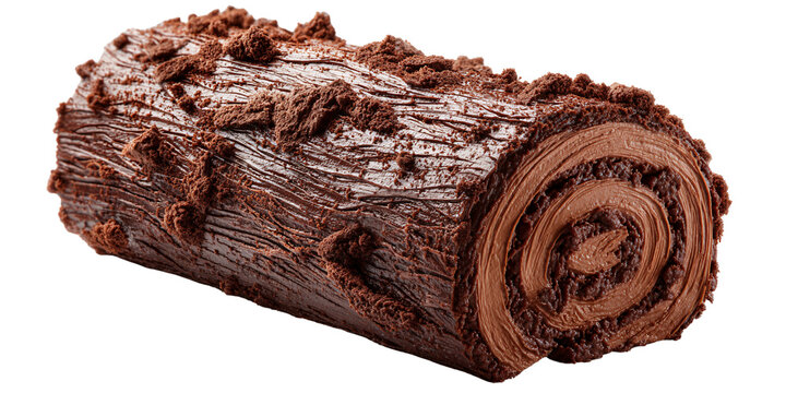 Delicious chocolate yule log cake with creamy filling and cocoa powder dusting, perfect for festive holiday dessert and Christmas celebration