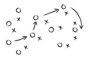 Tactic for soccer. Scheme for training of football team Soccer strategy field, football game tactic sport plan outline vector illustration
