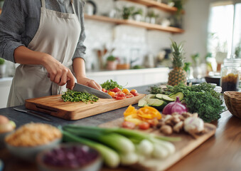 Ai chopping fresh vegetables for a healthy meal in a modern kitchen during daytime