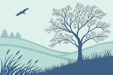 Standing Eagle/Raptor Vector - Monochrome Wildlife Graphic
