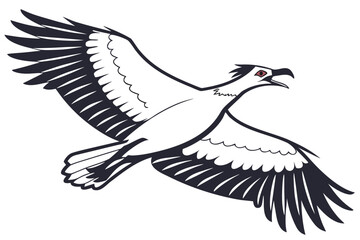 Half-Leafy Tree on Hill and Flying Bird Vector - Duotone Nature Graphic