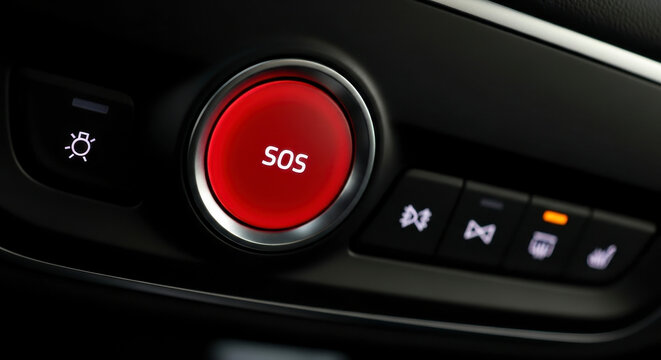 Emergency SOS button in a modern vehicle interior