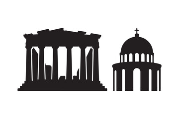 Obraz premium Ancient greek temple and byzantine church silhouettes