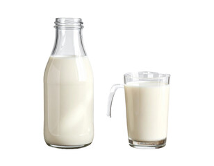 Milk in a Bottle and Glass PNG
