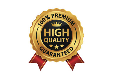 Fototapeta premium Premium quality golden badge with red ribbon illustration for product guarantee i