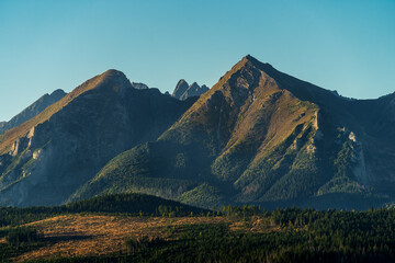 The Bielskie Tatras (mountains in Slovakia and Poland). Close-up of the peaks: Tearful Rock and Hawrań. Between them lies Strzystarska Pass.