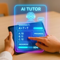 Interactive ai tutor engaging learners with math questions in a modern classroom setting digital learning environment technology concept