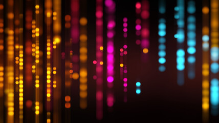 Vertical glowing lines from dots concept background. Abstract rays bright poster. Vibrant colors. Digital raster illustration. AI artwork.	