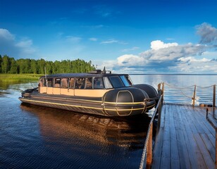 hovercraft near the pier on kizhi island on lake onega