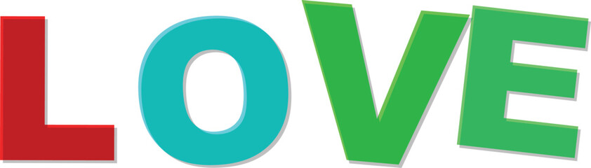 Bold Red Teal Green L O V E Letters With Shadow Effect Text Design love word