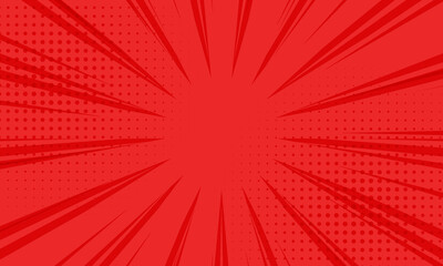 Red comic sunburst effect background with halftone. pop art comic-style vector background. Suitable for templates, sale banners, events, ads, Vector illustration