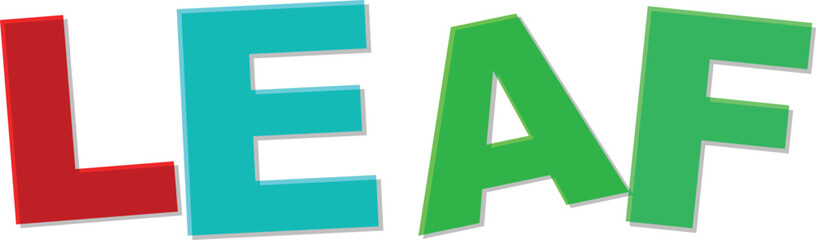 Bold Red Teal Green Leaf Letters Overlapping With Shadow Text Design vector