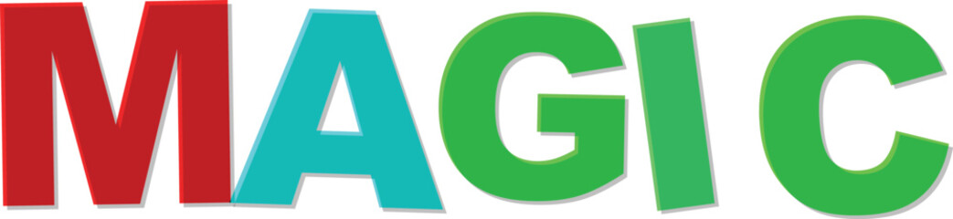 Bold Red Turquoise Green M A G I C Letters With Shadow Effect Text Design magic word
