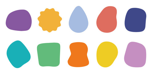 Colorful abstract organic shape set. Simple geometric blob and modern flat design element for background, cover, poster, sticker, scrapbook