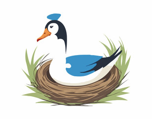 Mother Goose with Her Baby in the Nest Image Vector isolated on white background.