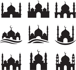islamic mosque icons grid minimal mosque dome minaret crescent vector set for logos patterns prints