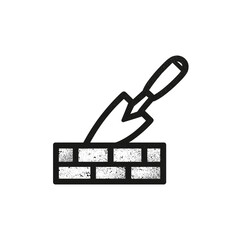 Simple icon depicting trowel and brick, symbolizing construction and masonry work, conveying sense of craftsmanship and building