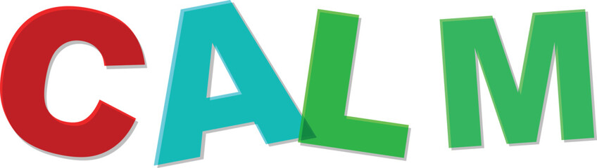 Red teal green C A L M text with shadow effect Text Design CALM word