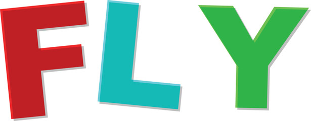 Red Teal Green F L Y Text With Shadow Effect Text Design word lettering