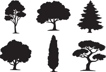 six black tree silhouettes set simple forest vector ai eps png jpeg