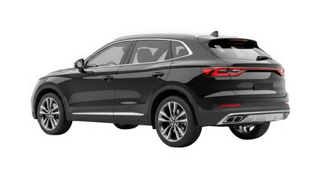 Rear view of a black SUV car modern design isolated on white background