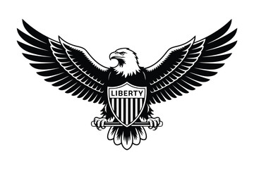 Obraz premium American bald eagle with shield and stars emblem patriotic vector illustration