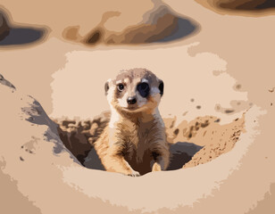 Meerkat Vector Images. Natural habitat of a cute meerkat peeking out of its burrow image vector.