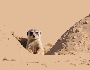 Meerkat Vector Images. Natural habitat of a cute meerkat peeking out of its burrow image vector.