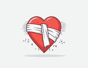 Broken heart with a bandage wrapped around Image vector isolated on white background.