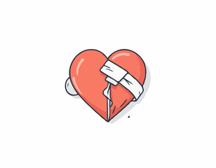 Broken heart with a bandage wrapped around Image vector isolated on white background.
