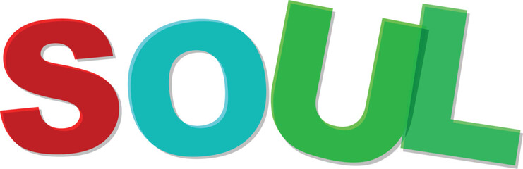 Red teal green S O U L text with shadow effect Text Design soul word