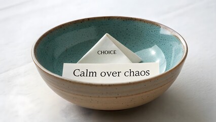 Ceramic Bowl with Folded Paper Displaying Calm over Chaos
