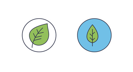 Two circular icons featuring green leaves within colored outlines