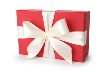 Beautiful gift box with bow isolated on white