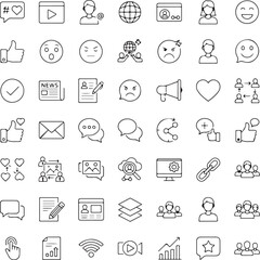 Mass media, social networks, public media vector outline icons

