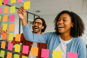 Collaborative brainstorming session office environment work activity creative teamwork close-up view positive interaction for enhanced productivity