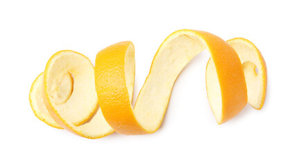 One fresh orange peel isolated on white, top view