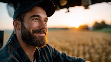 A farmer operating an electric tractor in a field, embracing sustainable technology, farmer electric tractor, sustainable farming technology, modern agriculture equipment, eco-frie
