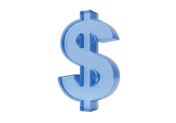 Obraz premium Translucent blue dollar sign isolated on transparent background, currency symbol for finance and business concepts PNG