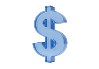 Translucent blue dollar sign isolated on transparent background, currency symbol for finance and business concepts PNG