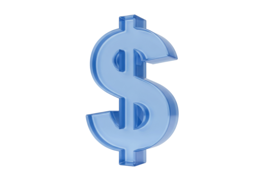 Translucent blue dollar sign isolated on transparent background, currency symbol for finance and business concepts PNG - Powered by Adobe