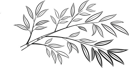 Obraz premium Black and White Outline of Bamboo Branch with Leaves