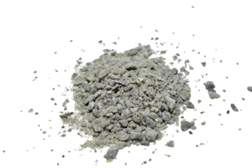 Granite stone chips, screenings on a white background.