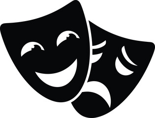 Silhouette comedy and tragedy masks vector illustration, theater drama icons, performing arts symbols, classic stage emotion expression design