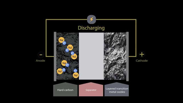 Animated video with Alpha channel: How a Sodium-ion battery works &ndash; fundamentals of charging and discharging.