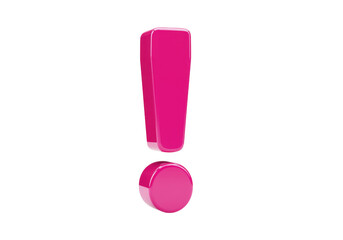 Magenta exclamation mark isolated PNG on transparent background, 3D rendering of punctuation symbol for graphic design and attention