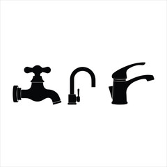 Three silhouette faucets different styles modern vintage classic plumbing fixture icons