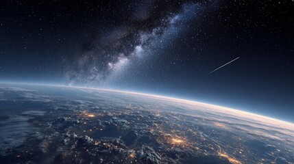 Breathtaking earth view from space, capturing the night sky and city lights