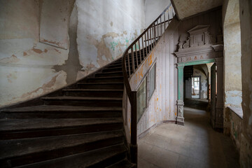 Abandoned Mansion Luxury Palace Castle Interior with Vintage Architecture and Decay