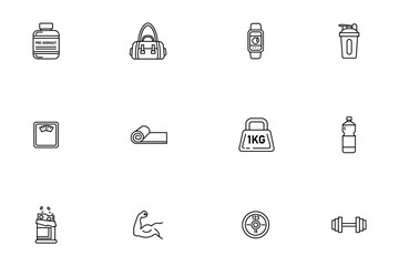 Fitness and Gym Line Icons Set - Workout, Exercise, Health, Sports, and Wellness Symbols